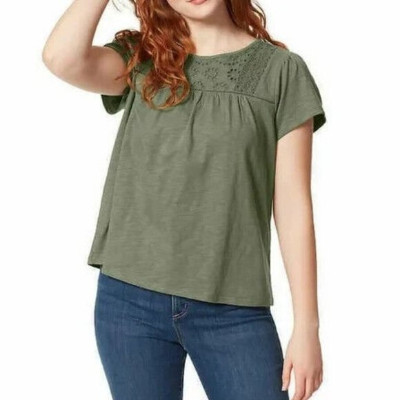 NWT Ella Moss Women's Lace Trim Crew Neck Knit Top Green Size XL $60 9HL226 - Picture 1 of 3